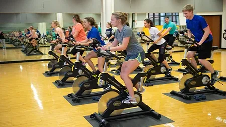 Spin class in exercise studio